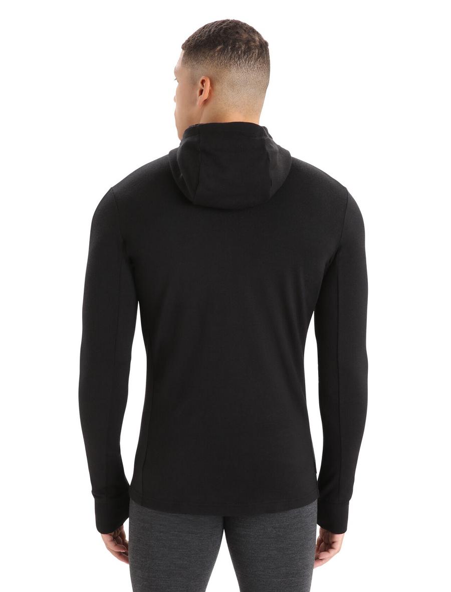 Icebreaker Merino Quantum III Long Sleeve Zip Férfi Kapucnis Pulóver Fekete | HU 1270ZUTG